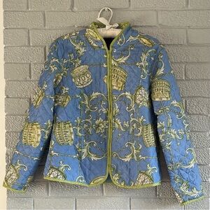 Silkland Silk Quilted Zipper Blue and Green Women's Jacket Medium